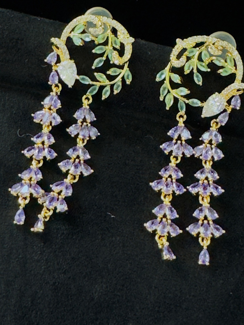 Gold-Tone Purple Crystal Floral Drop Earrings